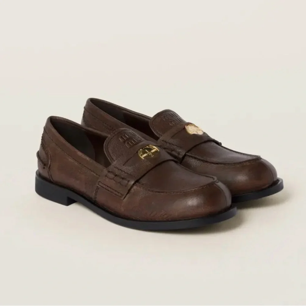 Miu Miu Calfskin penny loafers 38 cocoa brown - Picture 1 of 9